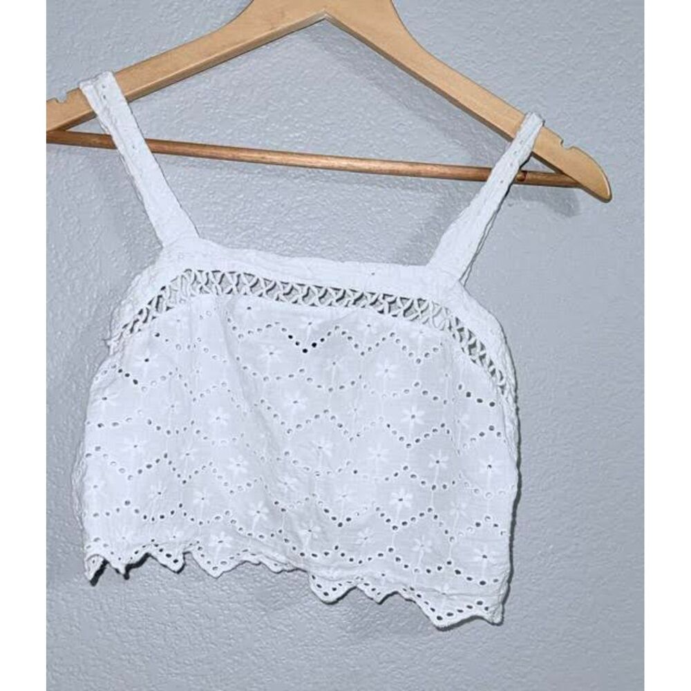 Y2K Boho White Eyelet Crop Bustier Cottagecore Fairyc Lace Vacay Coquette Hippie